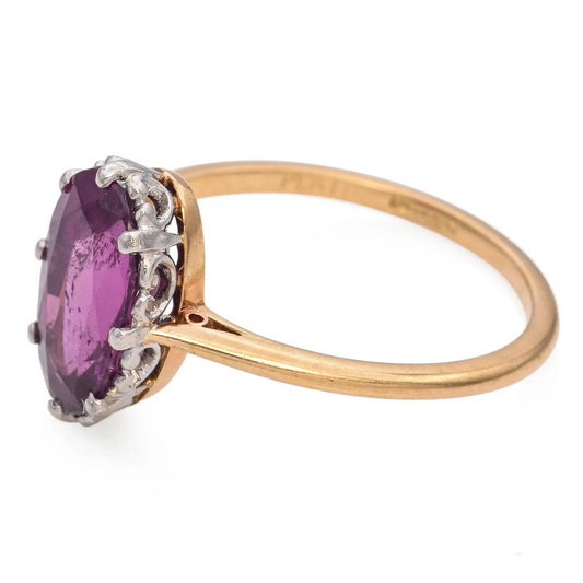 Antique Edwardian Yellow Gold Platinum Rhodolite Garnet Ring