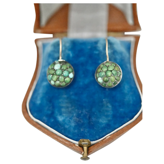 Antique Victorian Turquoise Bombe Pave Set 9ct Drop Earrings