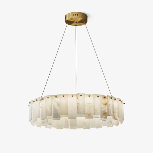 Celestial Alabaster Round Chandelier 1 layer ∅ 31.5″ x H 5.5″ / Dia 80cm x H 14cm / Brass & White / Warm Light