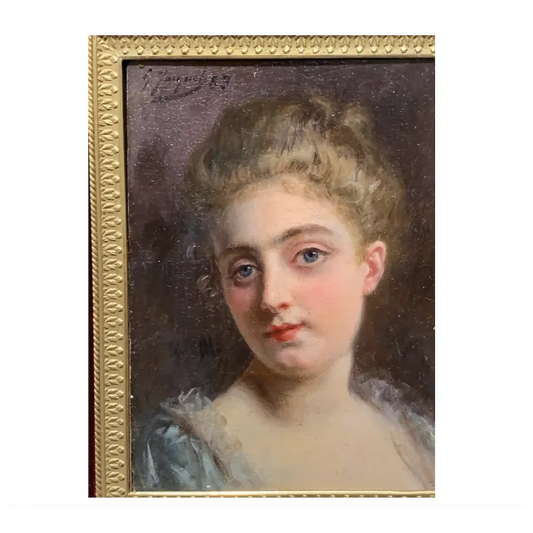 Portrait of a French 19th century lady in a gilt and ormolu hand made frame