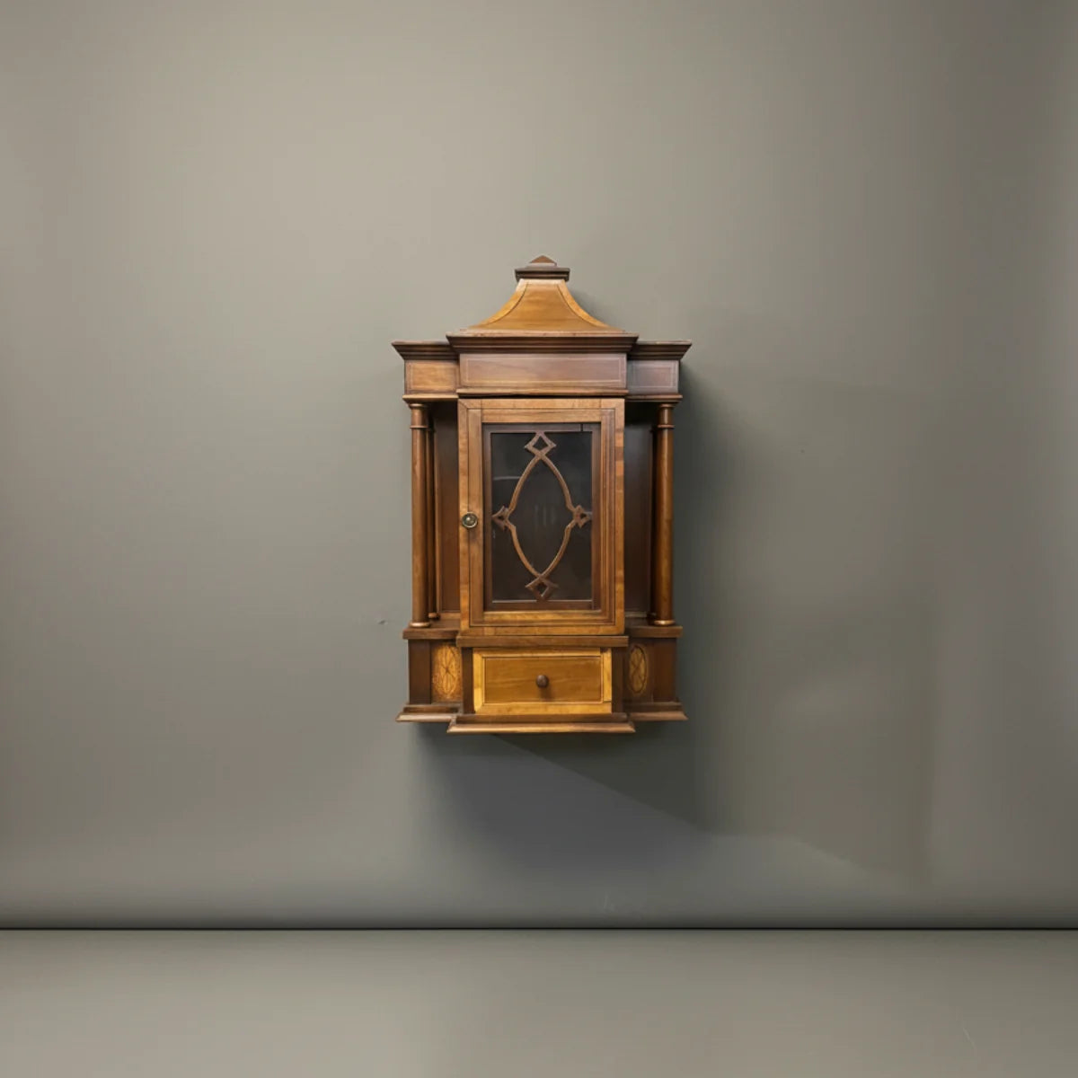 Pair of English Edwardian Inlaid Mahogany Hanging Display Cabinets