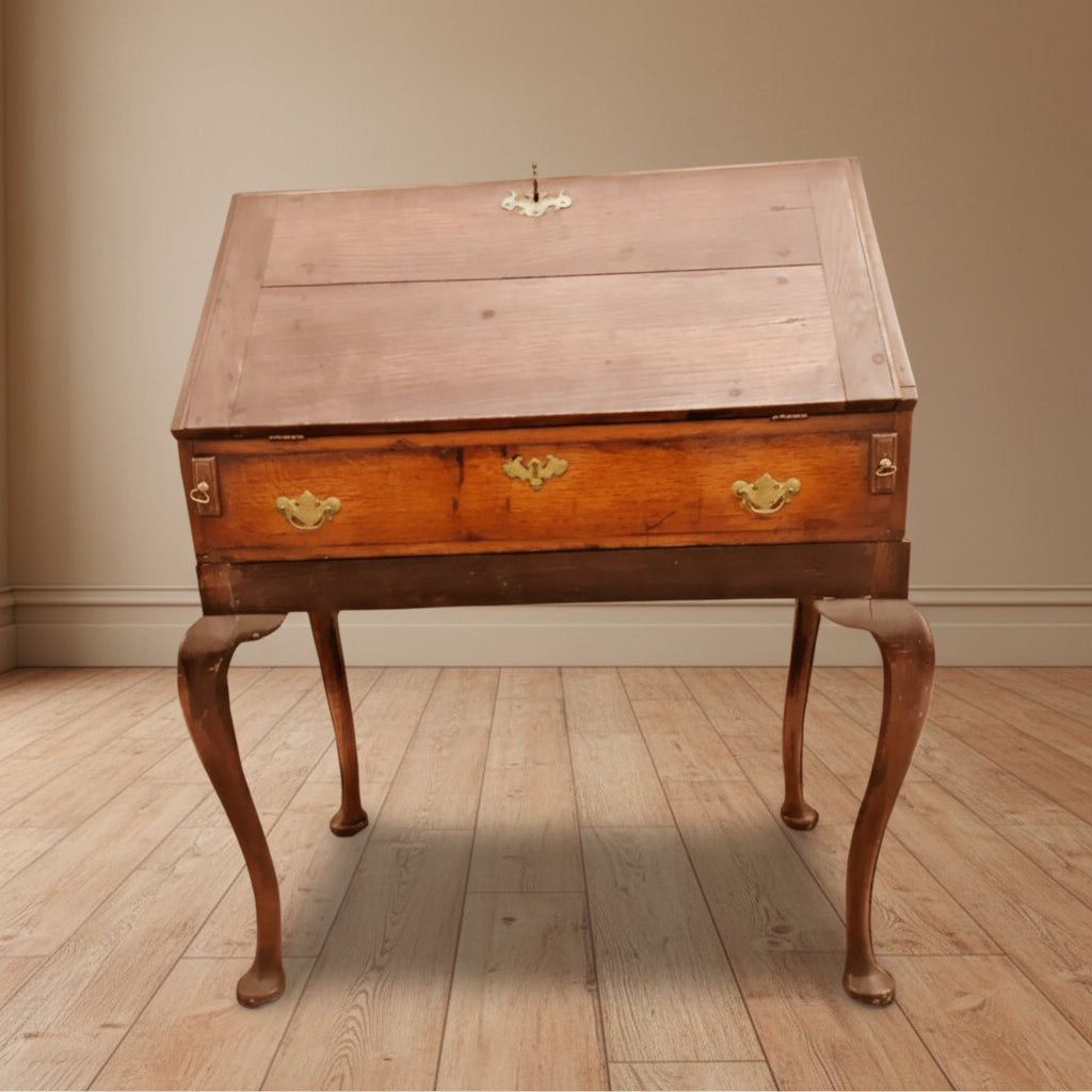 18th Century Georgian Oak Bureau on Cabriole Leg Stand