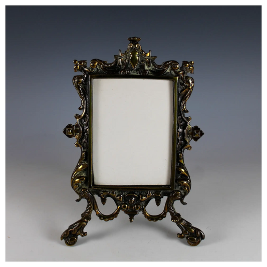 19th C French Gilt Bronze Photo Frame w Easel