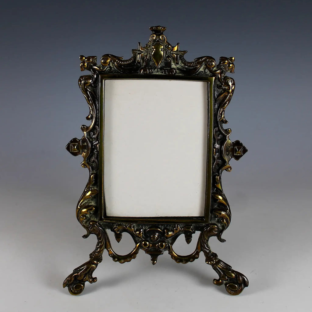 19th Century French Gilt Bronze Photo Frame with Easel Stand