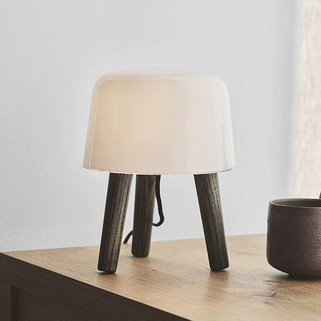 Milk Table Lamp ? 7.9″ x H 9.8″ / Dia 20cm x H 25cm / Walnut wood & White / EU Plug Table lamp