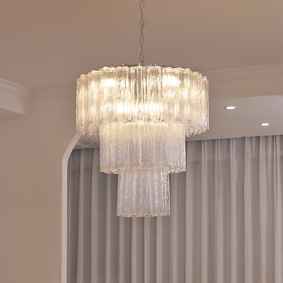 Addis Chandelier 3 layers ? 23.6″ x H 25.6″ / Dia 60cm x H 65cm / Clear & Chrome Chandelier