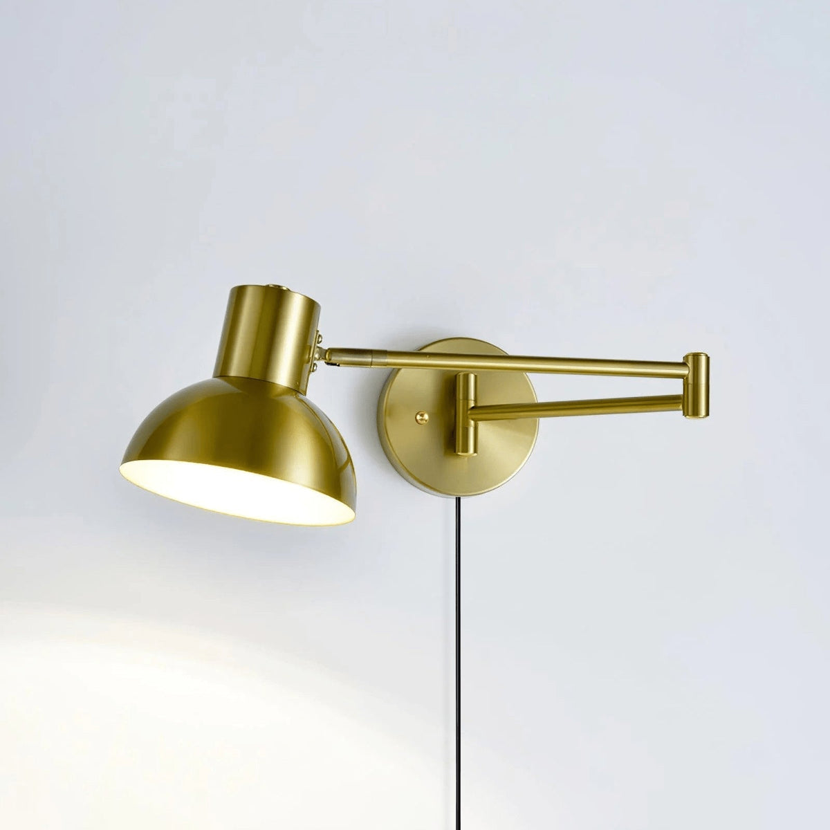 Adjustable Arm Plug In Wall Lamp Model B L 14.6″ x H 5.9″ / L 37cm x H 15cm / Gold / US Plug