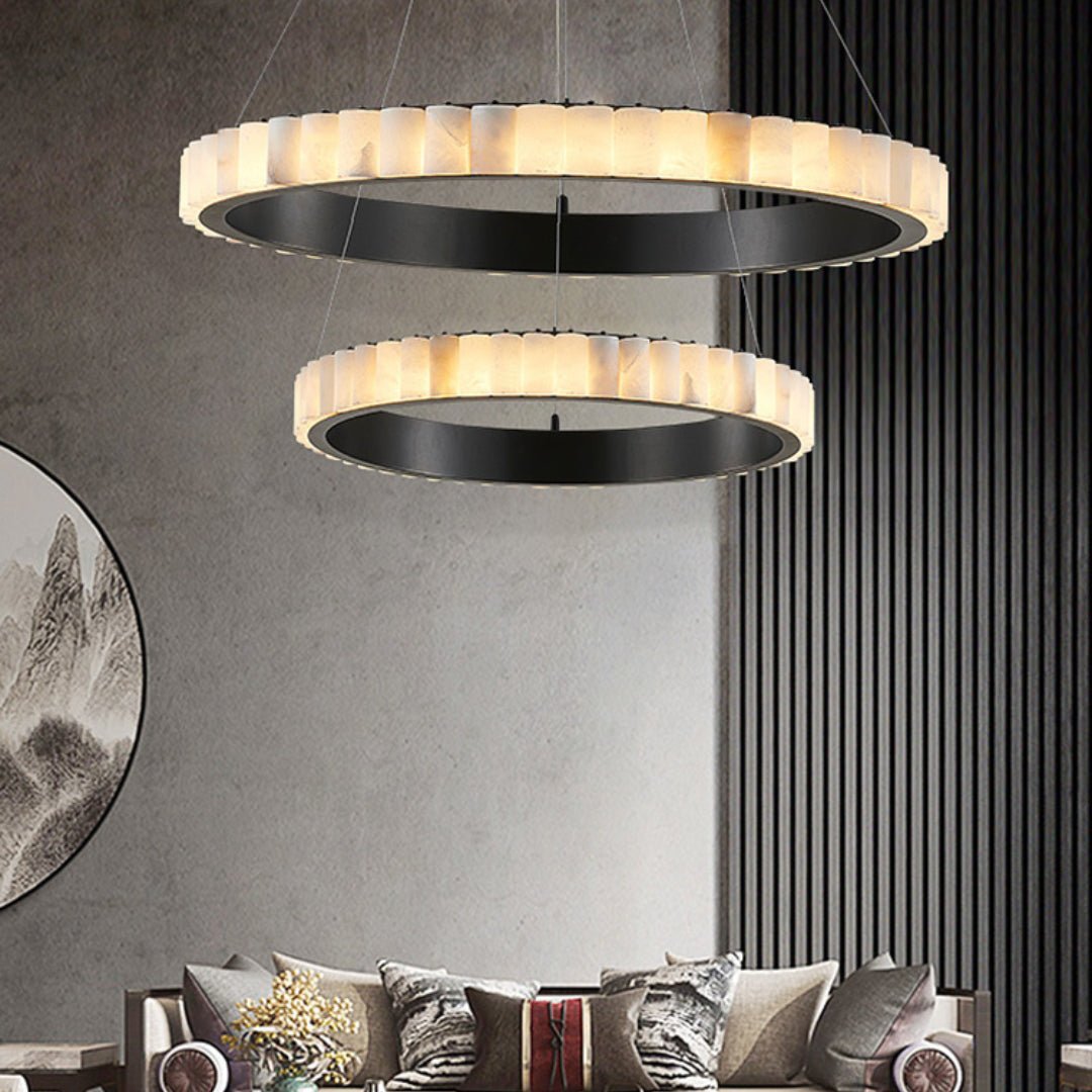 Alabaster Avalon Halo Chandelier ? 31.5″ x H 25.2″ / Black / Warm Light Chandelier