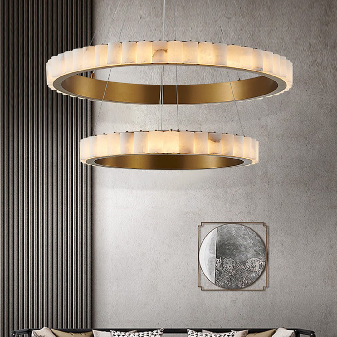 Alabaster Avalon Halo Chandelier ? 31.5″ x H 25.2″ / Brass / Warm Light Chandelier
