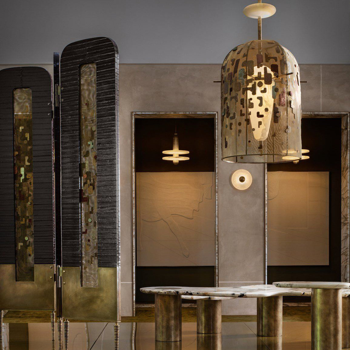 Alabaster Embroidered Pendant Lamp
