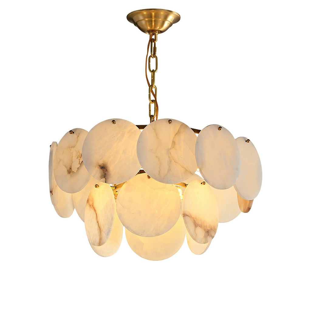 Alabaster Shell Brass Chandelier 2 layers ? 17.7″ x H 17.7″ / Dia 45cm x H 45cm (E14*6) / Brass & White Chandelier
