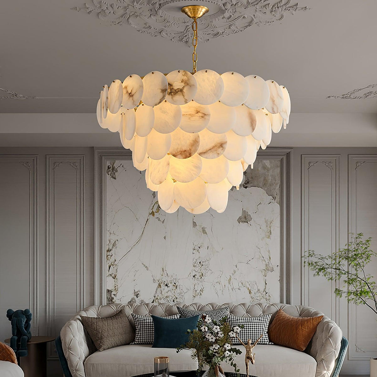 Alabaster Shell Brass Chandelier Chandelier