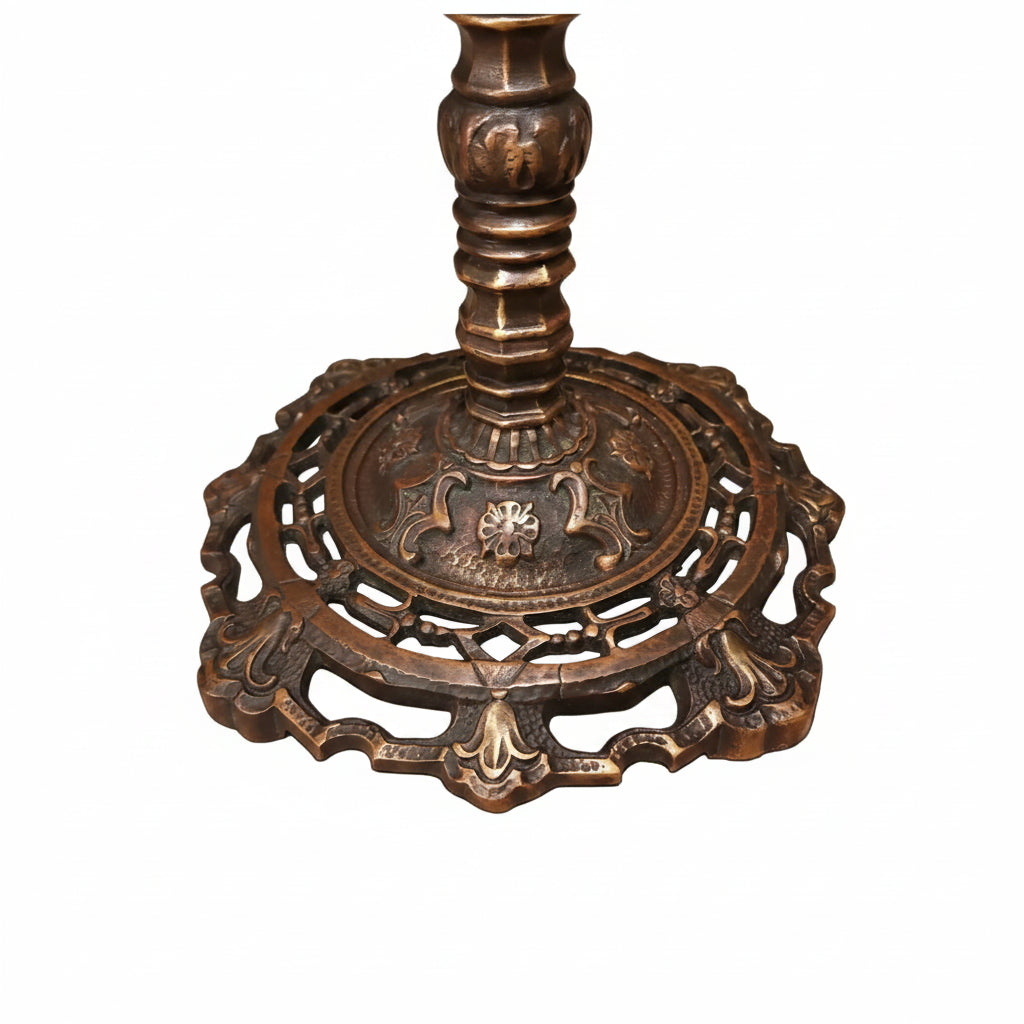 Antique American Brass Torchiere Floor Lamp with Stained Glass