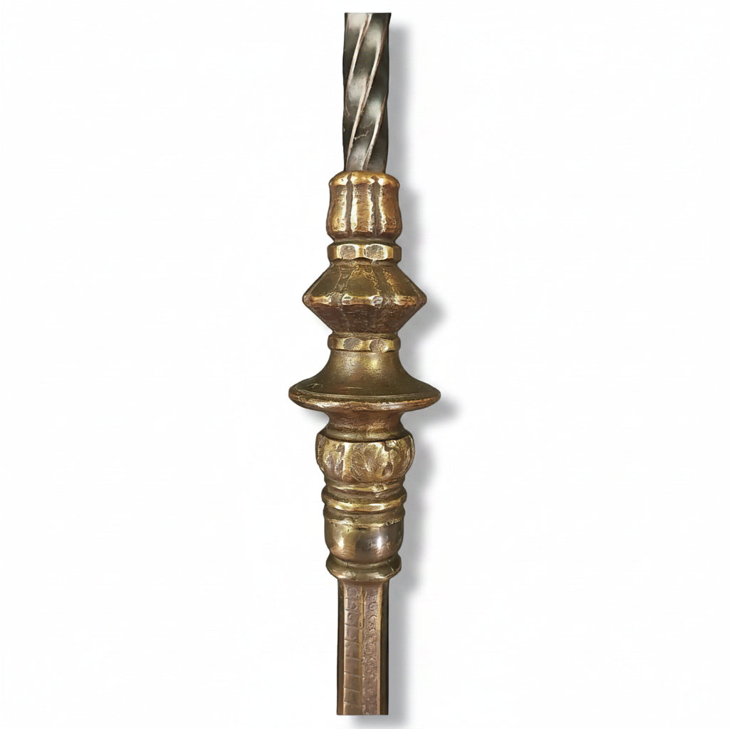 Antique American Brass Torchiere Floor Lamp with Stained Glass