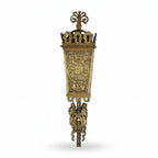 Antique American Brass Torchiere Floor Lamp with Stained Glass
