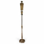 Antique American Brass Torchiere Floor Lamp with Stained Glass
