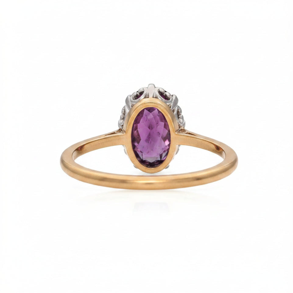 Antique Edwardian Yellow Gold Platinum Rhodolite Garnet Ring