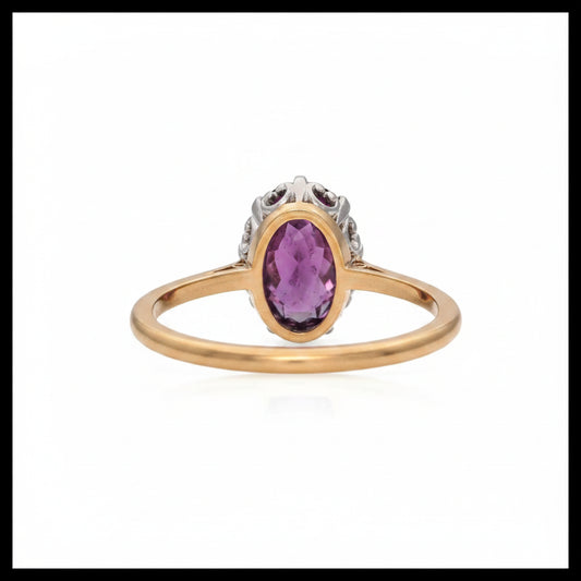 Antique Edwardian Yellow Gold Platinum Rhodolite Garnet Ring