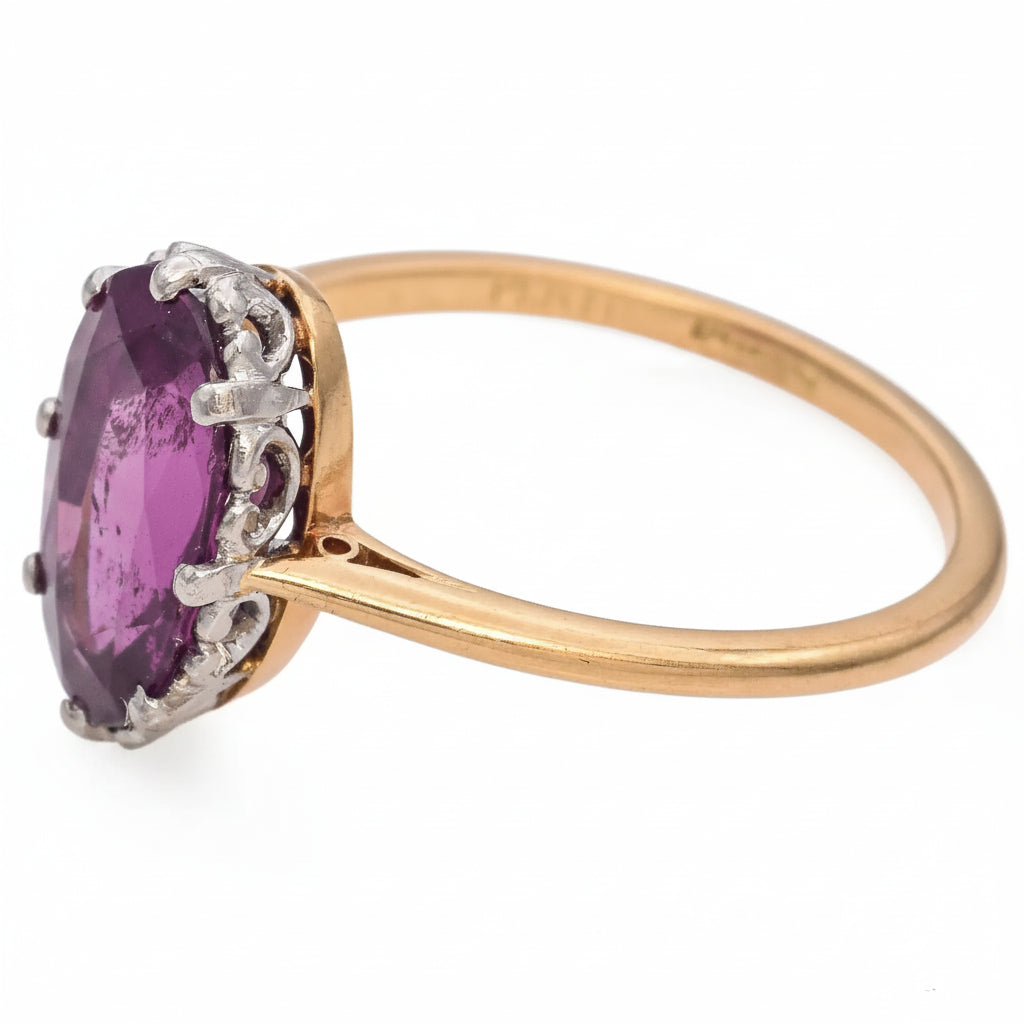 Antique Edwardian Yellow Gold Platinum Rhodolite Garnet Ring