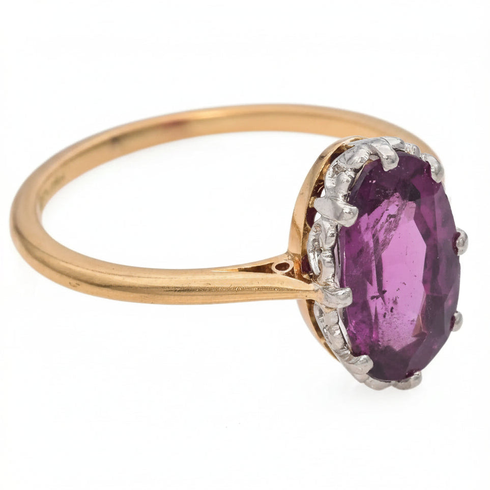 Antique Edwardian Yellow Gold Platinum Rhodolite Garnet Ring