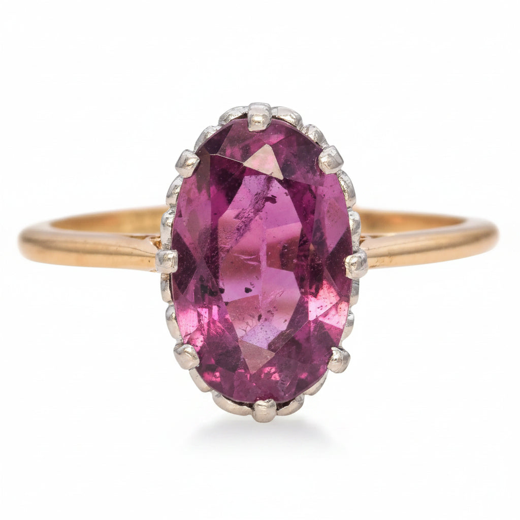 Antique Edwardian Yellow Gold Platinum Rhodolite Garnet Ring