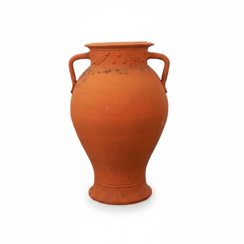 Antique English 19th Century Terracotta Garden Urn with Decorative Handles