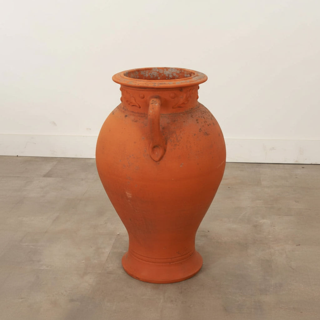 Antique English 19th Century Terracotta Garden Urn with Decorative Handles