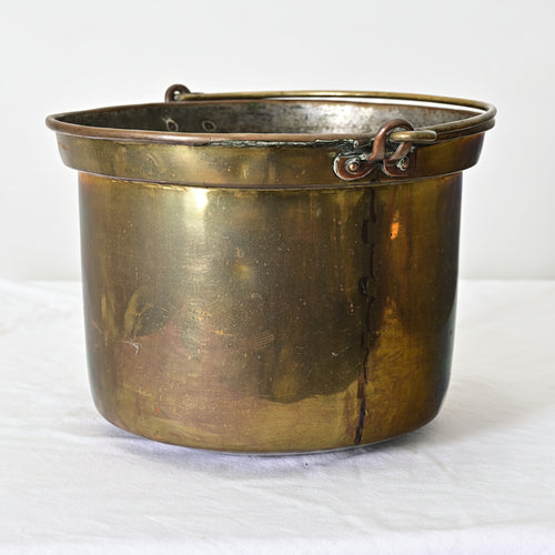 Antique French 19th Century Brass Cooking Pot with Iron Handle