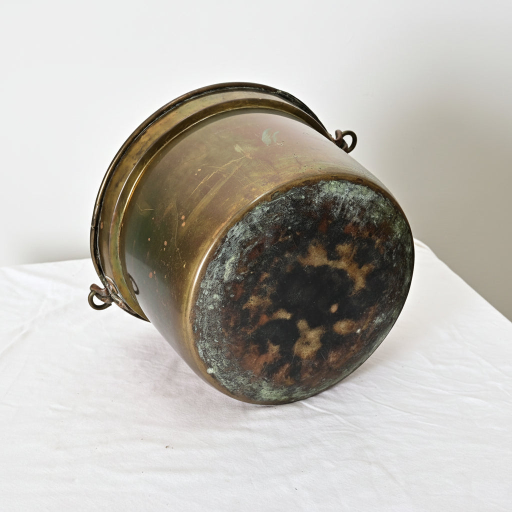 Antique French 19th Century Brass Cooking Pot with Iron Handle