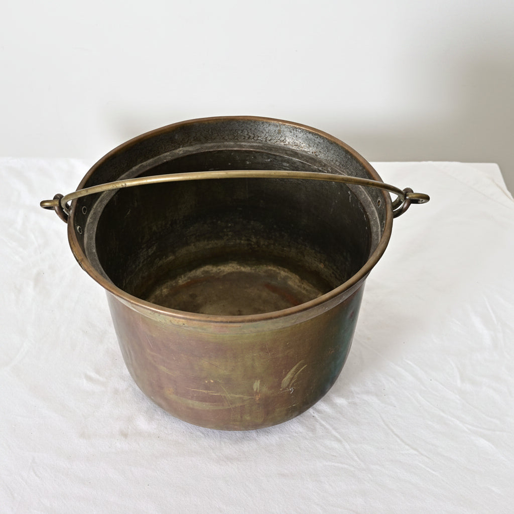 Antique French 19th Century Brass Cooking Pot with Iron Handle