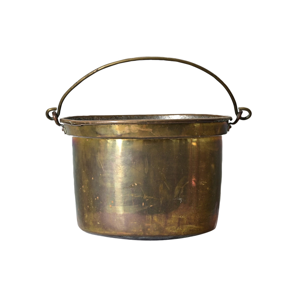 Antique French 19th Century Brass Cooking Pot with Iron Handle