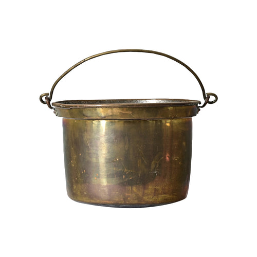 Antique French 19th Century Brass Cooking Pot with Iron Handle