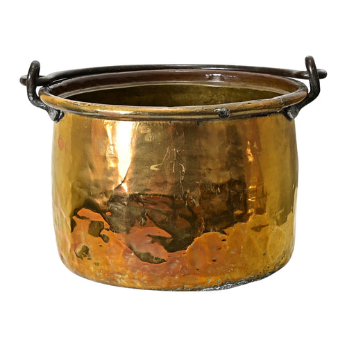 Antique French 19th Century Brass Hearth Cooking Pot with Handle