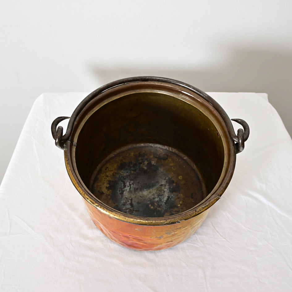Antique French 19th Century Brass Hearth Cooking Pot with Handle