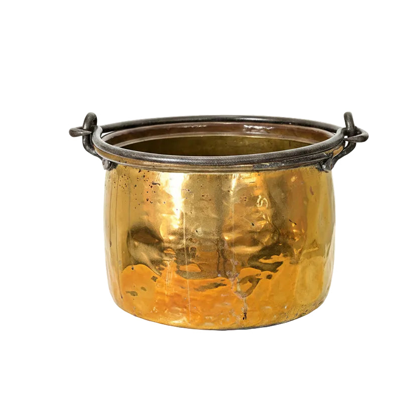Antique French 19th Century Brass Hearth Cooking Pot with Handle