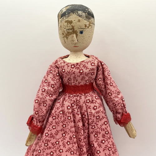 Antique Grodnertal Peg Wooden Jointed Doll with Stand