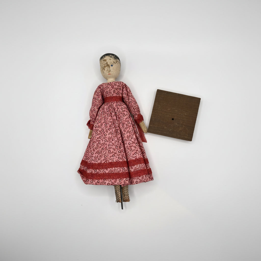 Antique Grodnertal Peg Wooden Jointed Doll with Stand
