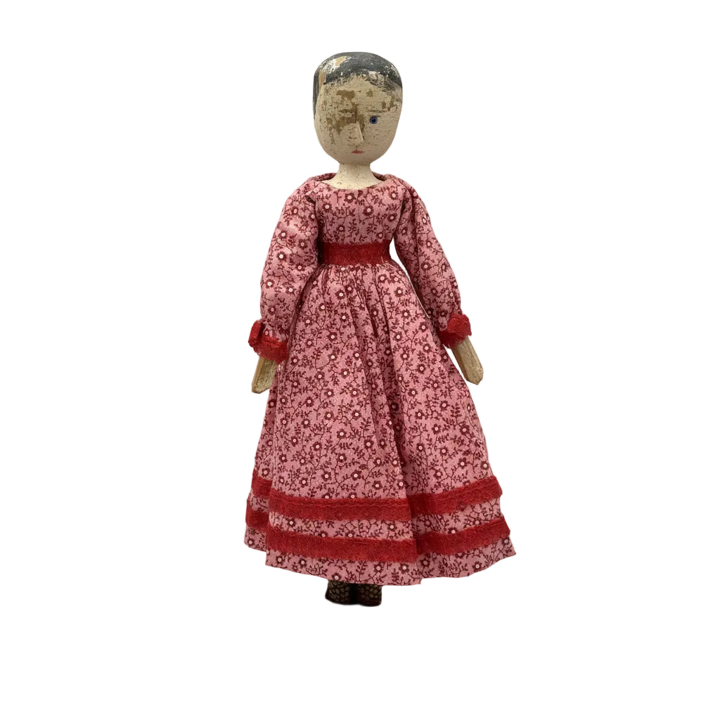Antique Grodnertal Peg Wooden Jointed Doll with Stand
