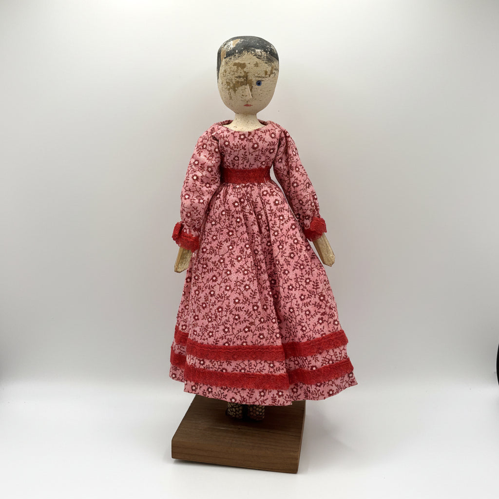 Antique Grodnertal Peg Wooden Jointed Doll with Stand