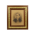 Antique Three-Piece Oak Picture Frame with Charcoal Portraits