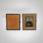 Antique Tintype Photograph in Hand-Tooled Leather Display Case