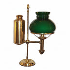 Antique Victorian Brass Parlor Student Oil Lamp with Green Shade