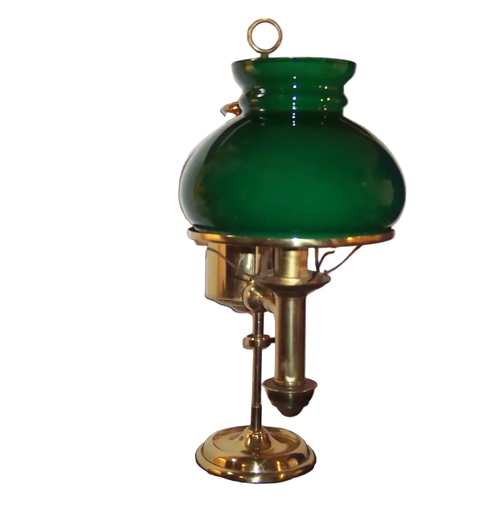 Antique Victorian Brass Parlor Student Oil Lamp with Green Shade