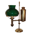 Antique Victorian Brass Parlor Student Oil Lamp with Green Shade