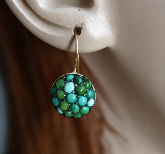 Antique Victorian Turquoise Pavé Set Sterling Silver Drop Earrings