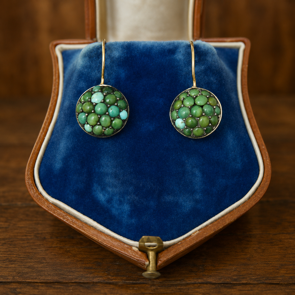 Antique Victorian Turquoise Pavé Set Sterling Silver Drop Earrings