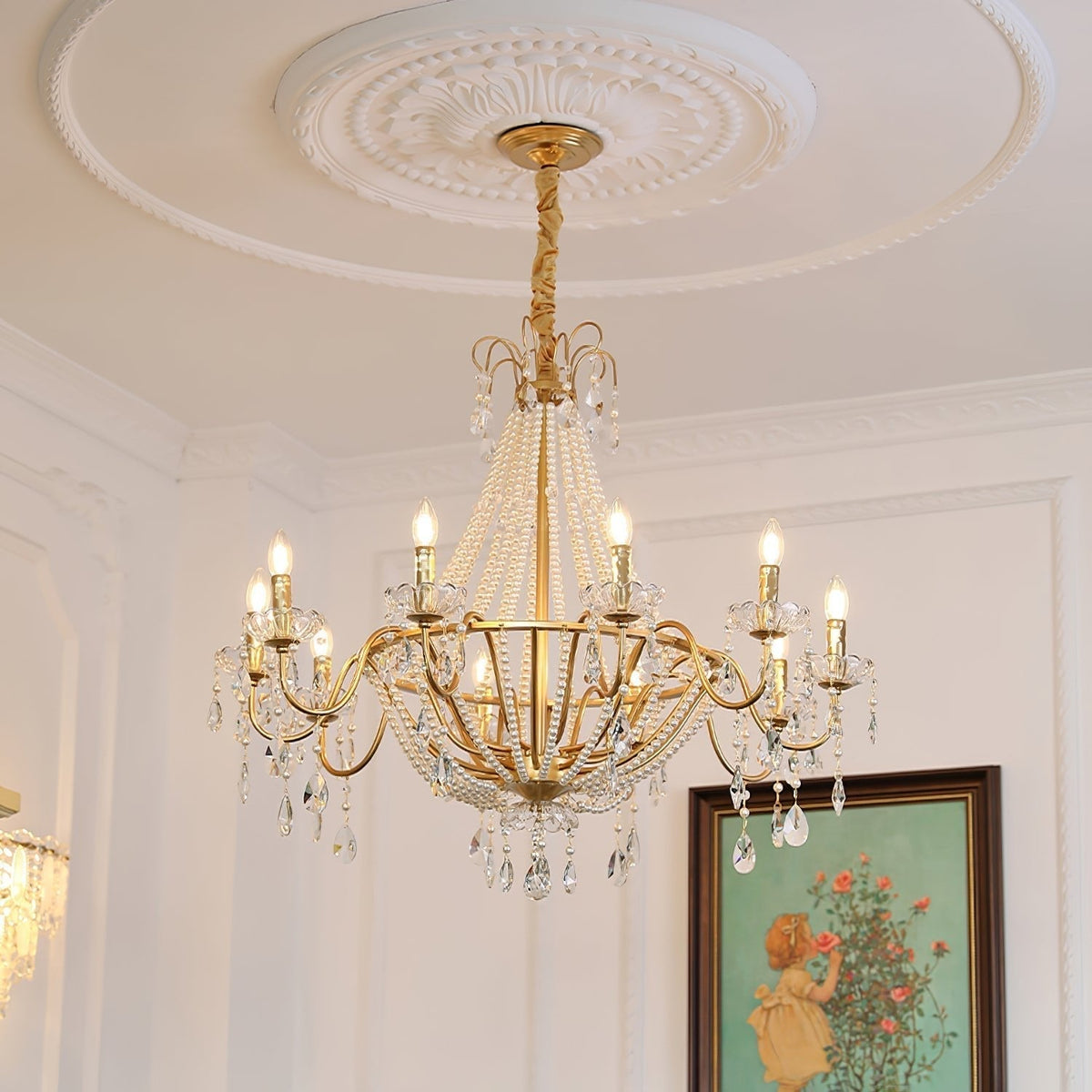Arcadia Gold Chandelier 10 Heads ? 38.6″ x H 35″ / Gold & Clear Chandelier