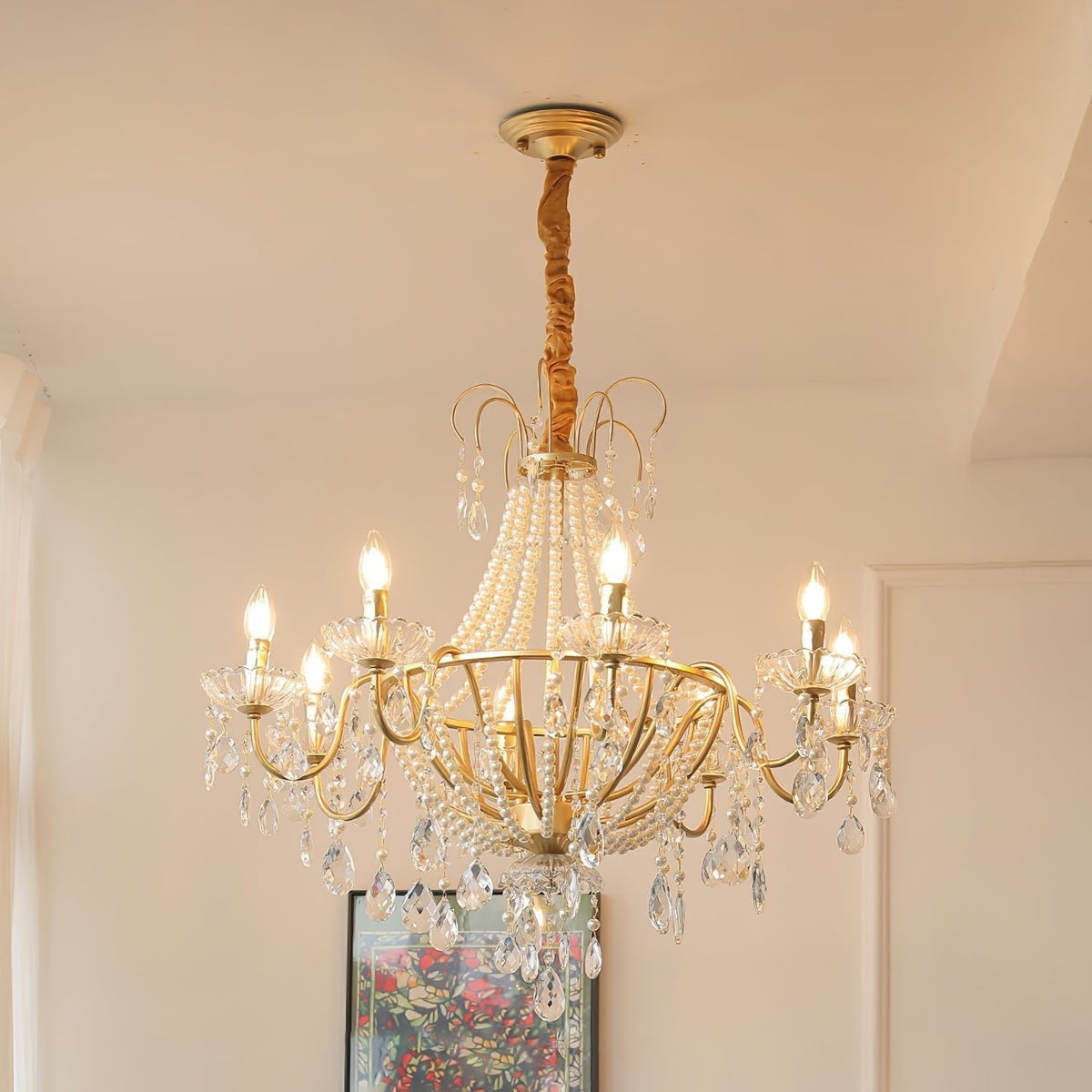 Arcadia Gold Chandelier 8 Heads ? 30.7″ x H 25.6″ / Gold & Clear Chandelier