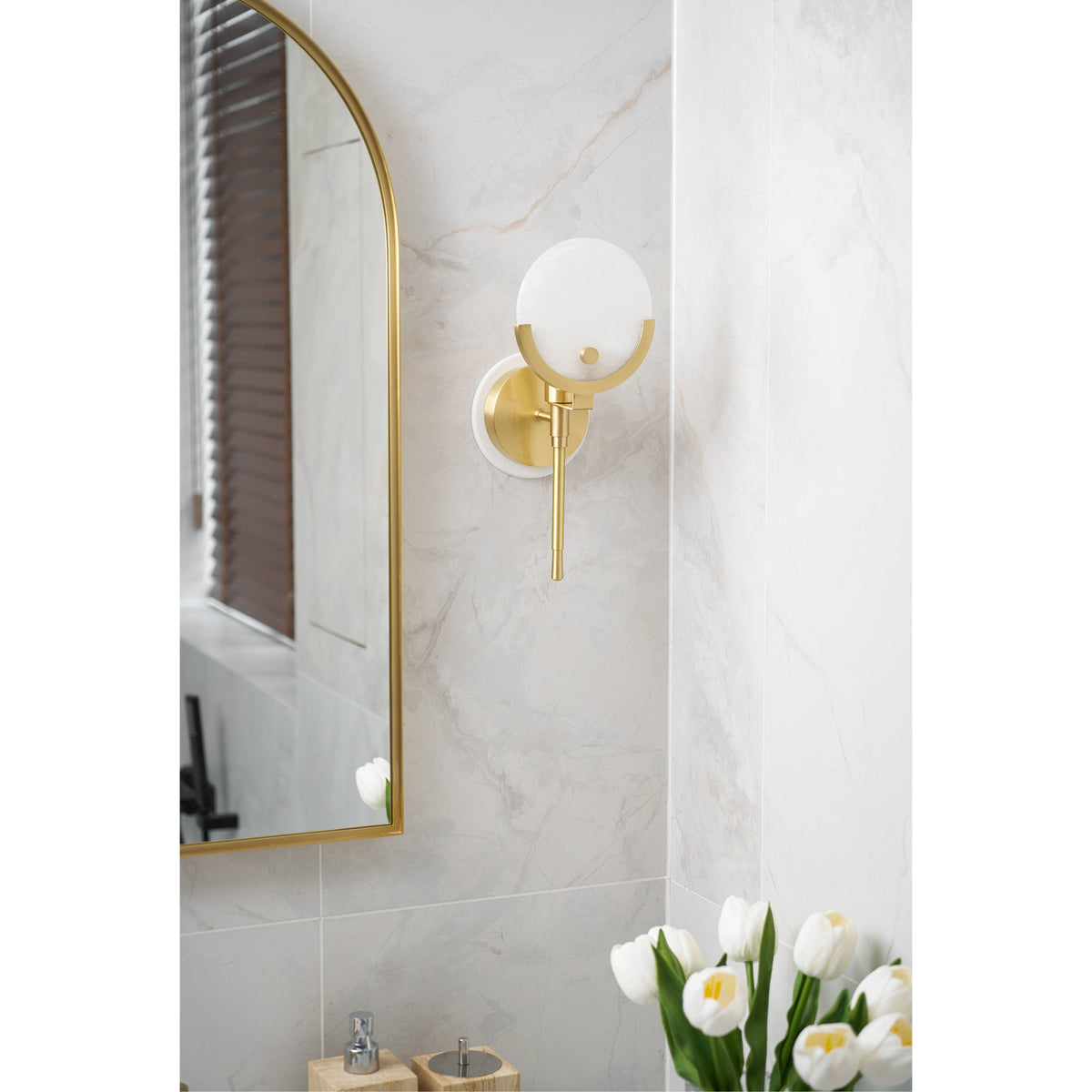 Crescent-Cradle Alabaster Globe Wall Sconce