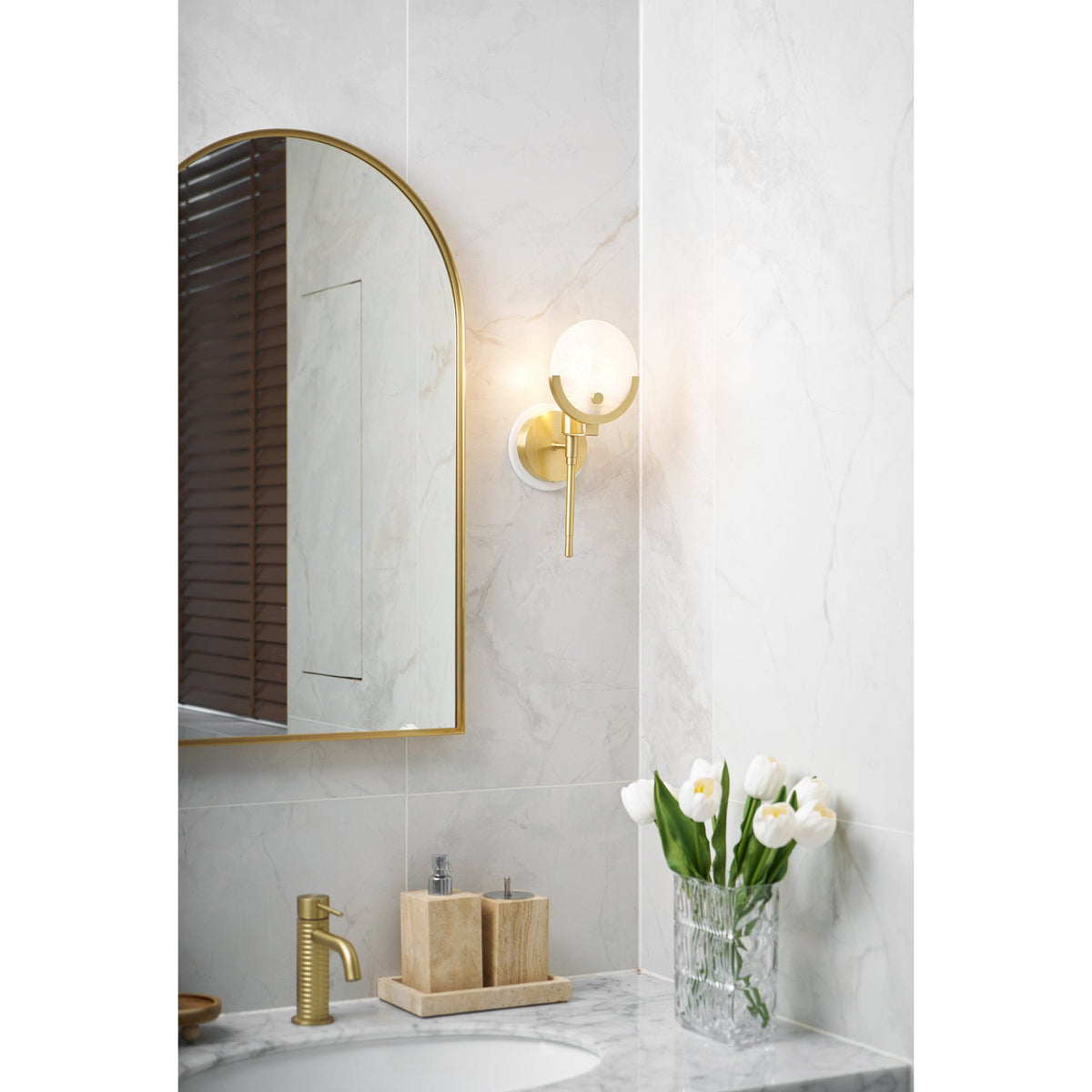 Crescent-Cradle Alabaster Globe Wall Sconce